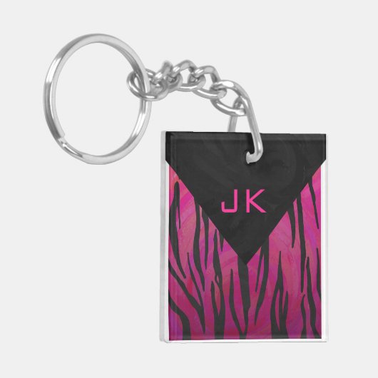 Monogram Tiger Hot Pink en Black Print Pattern Sleutelhanger (Voorkant Links)