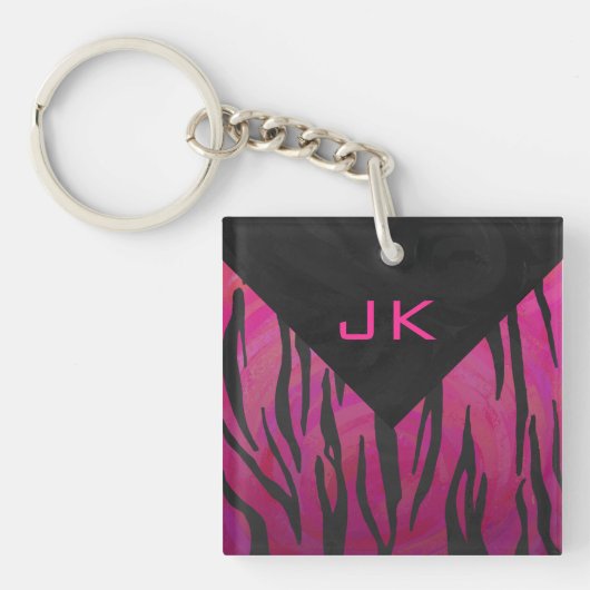 Monogram Tiger Hot Pink en Black Print Pattern Sleutelhanger (Voorkant)