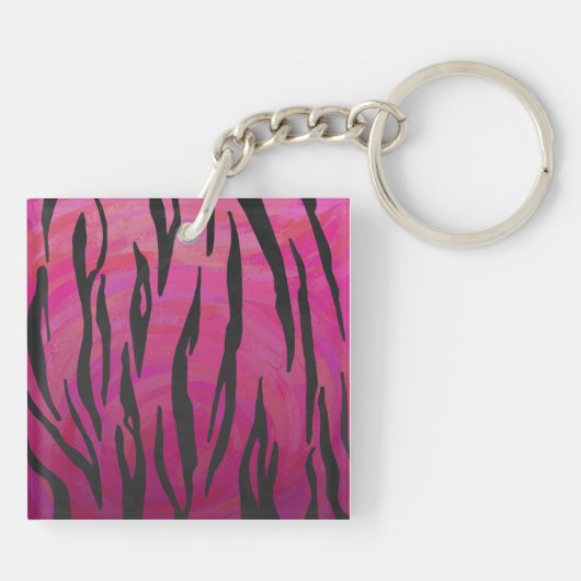 Monogram Tiger Hot Pink en Black Print Pattern Sleutelhanger (Achterkant)
