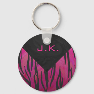 Monogram Tiger Hot Pink en Black Print Pattern Sleutelhanger