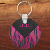 Monogram Tiger Hot Pink en Black Print Pattern Sleutelhanger (Voorkant)