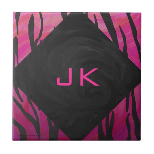 Monogram Tiger Hot Pink en Black Print Pattern Tegeltje (Voorkant)
