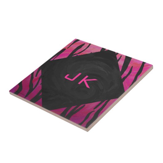 Monogram Tiger Hot Pink en Black Print Pattern Tegeltje (Zijkant)