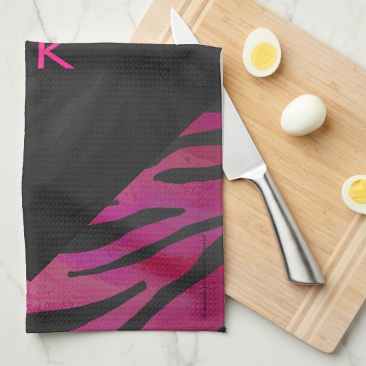 Monogram Tiger Hot Pink en Black Print Pattern Theedoek (Quarter Fold)