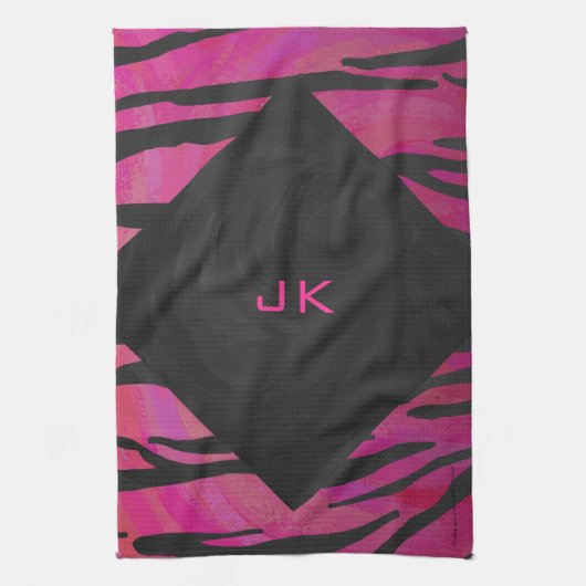 Monogram Tiger Hot Pink en Black Print Pattern Theedoek (Verticaal)