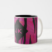 Monogram Tiger Hot Pink en Black Print Pattern Tweekleurige Koffiemok (Voorkant rechts)
