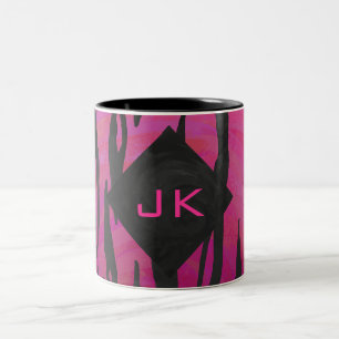 Monogram Tiger Hot Pink en Black Print Pattern Tweekleurige Koffiemok