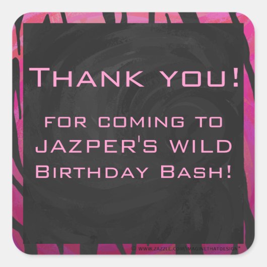 Monogram Tiger Hot Pink en Black Print Pattern Vierkante Sticker (Voorkant)