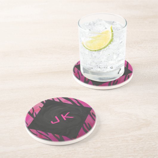 Monogram Tiger Hot Pink en Black Print Pattern Zandsteen Onderzetter (Zijkant)