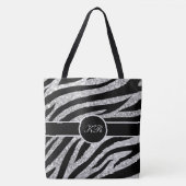 Monogram Tiger Stripe Zilveren Glitter Sparkle Gir Tote Bag (Voorkant)