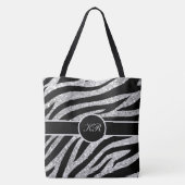 Monogram Tiger Stripe Zilveren Glitter Sparkle Gir Tote Bag (Achterkant)