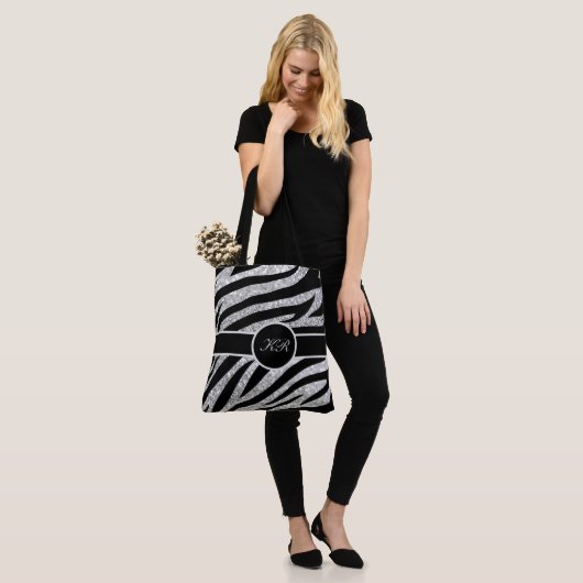 Monogram Tiger Stripe Zilveren Glitter Sparkle Gir Tote Bag (Op model)