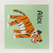 Monogram tijger oranje Licht groen Legpuzzel (Horizontaal)