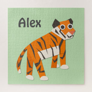 Monogram tijger oranje Licht groen Legpuzzel