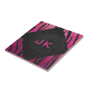 Monogram Tijger Roze en Zwarte Print Patroon Tegeltje