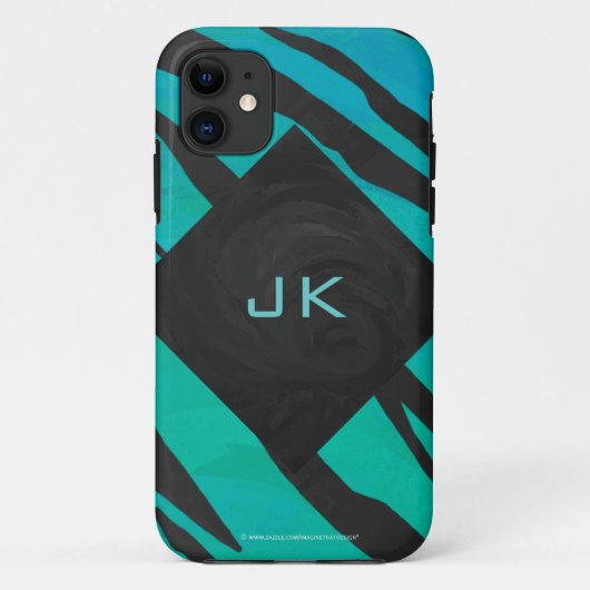 Monogram tijger - zwart en Blauwgroen afdrukpatroo Case-Mate iPhone Case (Achterkant)