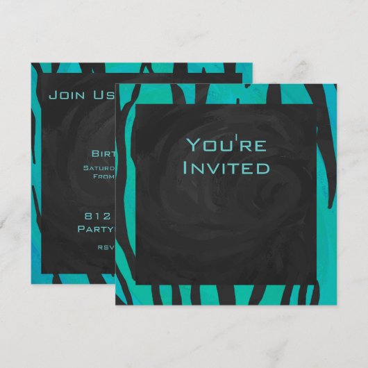 Monogram tijger - zwart en Blauwgroen afdrukpatroo Kaart (Voorkant / Achterkant)