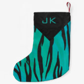 Monogram tijger - zwart en Blauwgroen afdrukpatroo Kleine Kerstsok (Achterkant)
