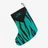 Monogram tijger - zwart en Blauwgroen afdrukpatroo Kleine Kerstsok (Achterkant (Hangend))
