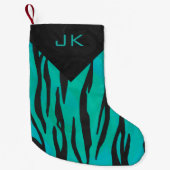 Monogram tijger - zwart en Blauwgroen afdrukpatroo Kleine Kerstsok (Voorkant)