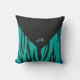 Monogram tijger - zwart en Blauwgroen afdrukpatroo Kussen