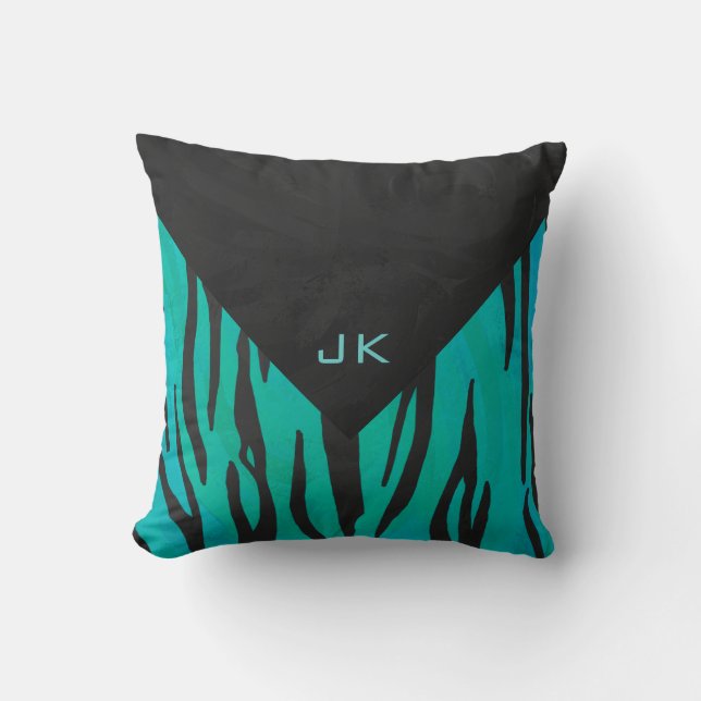 Monogram tijger - zwart en Blauwgroen afdrukpatroo Kussen (Voorkant)