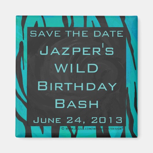 Monogram tijger - zwart en Blauwgroen afdrukpatroo Magneet (Voorkant)