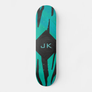 Monogram tijger - zwart en Blauwgroen afdrukpatroo Persoonlijk Skateboard