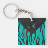 Monogram tijger - zwart en Blauwgroen afdrukpatroo Sleutelhanger (Voorkant)