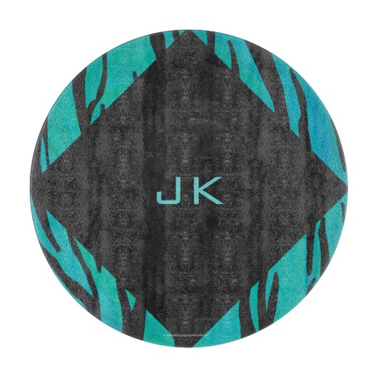 Monogram tijger - zwart en Blauwgroen afdrukpatroo Snijplank (Voorkant)