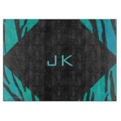 Monogram tijger - zwart en Blauwgroen afdrukpatroo Snijplank (Voorkant)