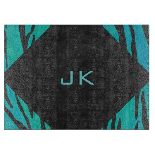 Monogram tijger - zwart en Blauwgroen afdrukpatroo Snijplank (Voorkant)