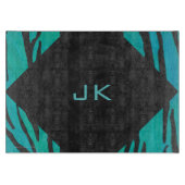 Monogram tijger - zwart en Blauwgroen afdrukpatroo Snijplank (Voorkant)