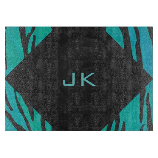 Monogram tijger - zwart en Blauwgroen afdrukpatroo Snijplank (Voorkant)