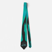 Monogram tijger - zwart en Blauwgroen afdrukpatroo Stropdas (Voorkant)