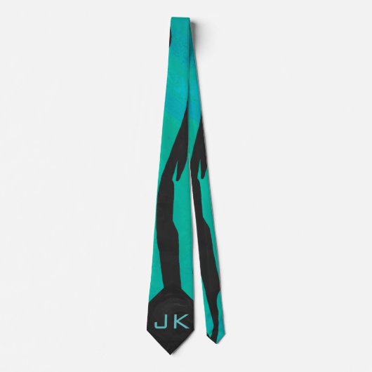 Monogram tijger - zwart en Blauwgroen afdrukpatroo Stropdas (Voorkant)