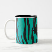 Monogram tijger - zwart en Blauwgroen afdrukpatroo Tweekleurige Koffiemok (Links)