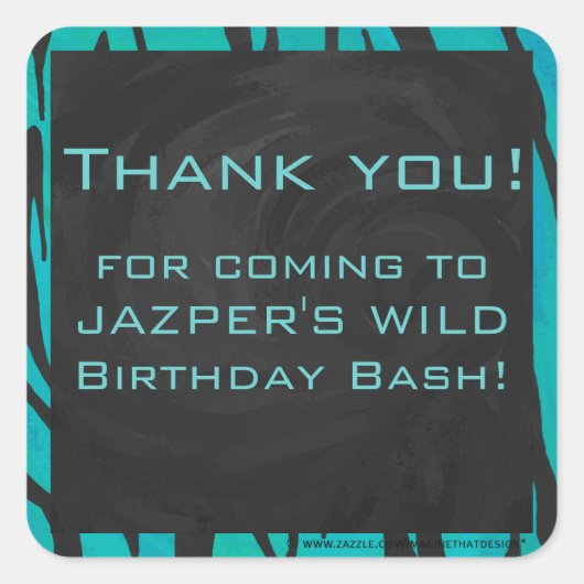 Monogram tijger - zwart en Blauwgroen afdrukpatroo Vierkante Sticker (Voorkant)