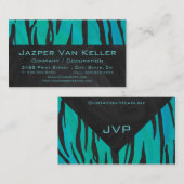 Monogram tijger - zwart en Blauwgroen afdrukpatroo Visitekaartje (Voorkant / Achterkant)
