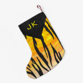 Monogram tijger zwart en Oranje printpatroon Kleine Kerstsok (Achterkant (Hangend))