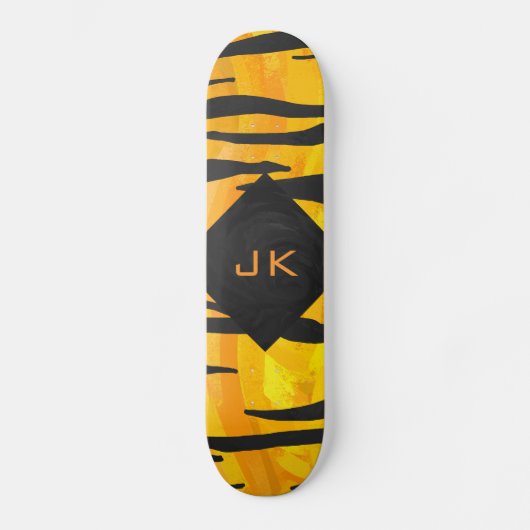 Monogram tijger zwart en Oranje printpatroon Persoonlijk Skateboard (Voorkant)