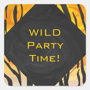 Monogram tijger zwart en Oranje printpatroon Vierkante Sticker