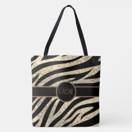 Monogram Tijgerstreep Gouden Glitters Glans Meisje Tote Bag