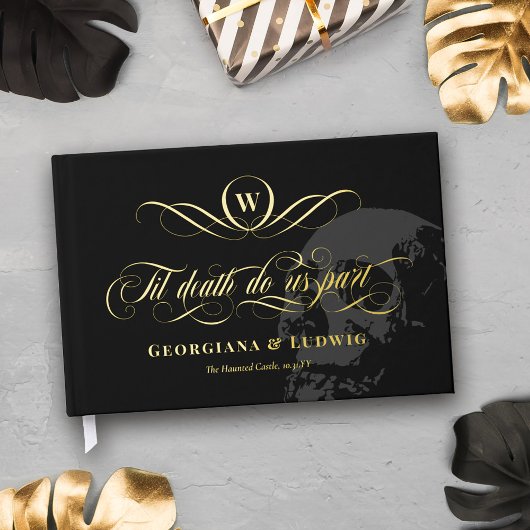 Monogram Til Death Do Us Part Skull Gothic Wedding Gastenboek