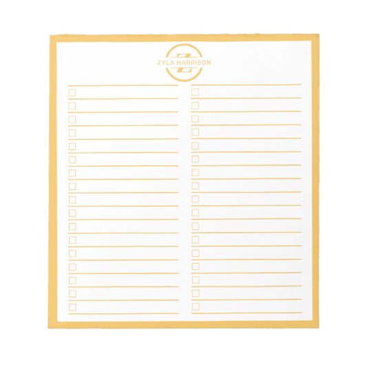 Monogram To Do List Minimalist Yellow Name Notitieblok (Voorkant)