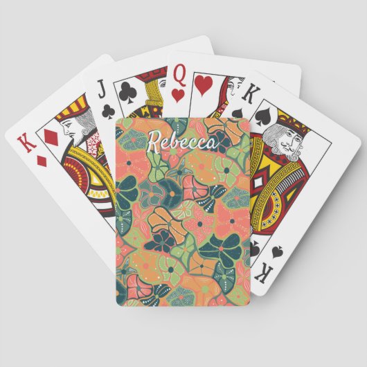 Monogram toevoegen Naam Retro Funky Colorful Flowe Pokerkaarten (Achterkant)