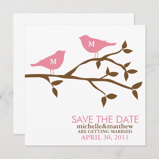 Monogram Tortelduifjes Weddenschap Opslaan Datum Kaart (Voorkant / Achterkant)