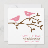 Monogram Tortelduifjes Weddenschap Opslaan Datum Kaart (Voorkant)