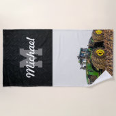 Monogram Tractor Farming Tillage Mannen Apparatuur Strandlaken (Voorkant)