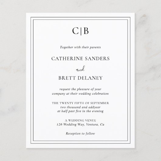 Monogram Traditionele uitnodiging tot weddenschapp Flyer (Voorkant)